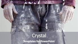  Presentation with trousers - Colorful theme enhanced with social housing - hands and white dirty trousers backdrop and a gray colored foreground