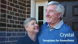  Presentation with social - Colorful slide deck enhanced with social housing - happy senior couple smiling outside backdrop and a ocean colored foreground