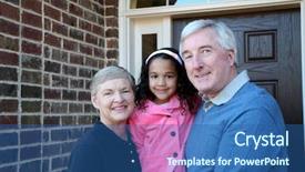  Presentation with orchestra silhouette music outside - Slide deck featuring social housing - happy senior couple smiling outside background and a ocean colored foreground