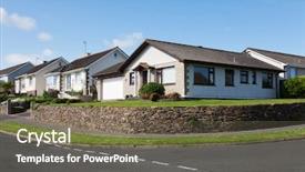  Presentation with english - Cool new PPT theme with social housing - modern english houses backdrop and a tawny brown colored foreground
