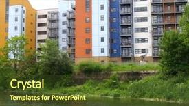  Presentation with apartments - Presentation theme featuring social housing - modern riverside apartments background and a tawny brown colored foreground