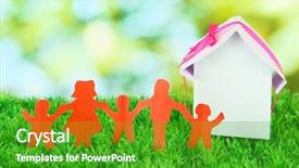  Presentation with housing - Amazing presentation theme having social housing - paper people on green grass backdrop and a shamrock green colored foreground