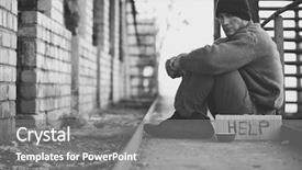  Presentation with social inequality - Theme consisting of social inequality - homeless poor man sitting outdoors background and a gray colored foreground
