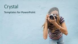  Presentation with dynamic - Cool new presentation theme with social influence learning - dynamic photography student facing camera backdrop and a sky blue colored foreground