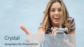  Presentation with dynamic - Theme with social influence learning - dynamic photography student facing camera background and a sky blue colored foreground