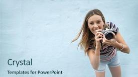  Presentation with dynamic system - Slides with social influence learning - dynamic photography student facing camera background and a sky blue colored foreground