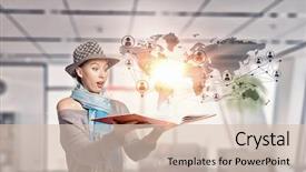  Presentation with intelligence - Audience pleasing slide deck consisting of social intelligence - student girl with book backdrop and a  colored foreground