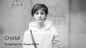  Presentation with issue - Theme having social issue - real young woman background and a light gray colored foreground