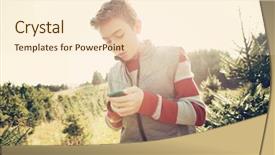  Presentation with teen - Cool new presentation theme with social media addiction - teen boy looking at his backdrop and a cream colored foreground