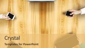  Presentation with peoples - Presentation theme with social media addiction - view above desk with peoples background and a yellow colored foreground