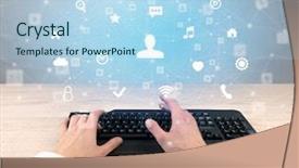  Presentation with medical robot hand and person - Slide deck consisting of social media concept icons background and a light blue colored foreground