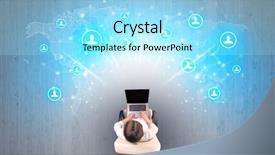  Presentation with social media - Cool new PPT layouts with social media concept with woman backdrop and a  colored foreground