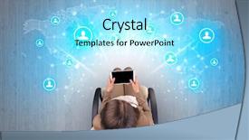  Presentation with social media dangers - Colorful PPT theme enhanced with social media concept with woman backdrop and a arctic colored foreground