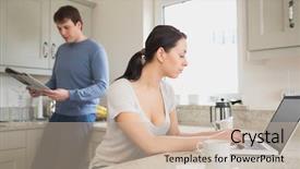  Presentation with kitchen - PPT theme featuring social media free - two people in the kitchen background and a soft green colored foreground