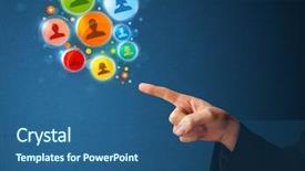  Presentation with gun - Presentation design with social media icons coming out of gun shaped hand social media concept background and a ocean colored foreground