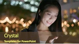  Presentation with sms - Cool new PPT theme with social media management - asian business sending sms backdrop and a tawny brown colored foreground