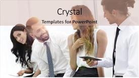  Presentation with media management - Amazing presentation design having social media management - business team with tablet sitting backdrop and a coral colored foreground