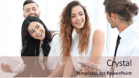  Presentation with tablet - Slide set consisting of social media management - business team with tablet sitting background and a  colored foreground