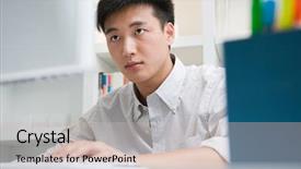  Presentation with employee anniversary work office - Cool new PPT theme with social media management - male office worker backdrop and a soft green colored foreground