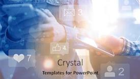  Presentation with social media network - Presentation design with social media network concept women with smartphones checking mail likes friends new connections background and a coral colored foreground