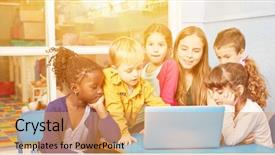  Presentation with play kids - Presentation theme enhanced with social media nursing - kids play together at laptop background and a yellow colored foreground