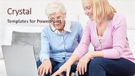  Presentation with internet of thing - Amazing slide deck having social media nursing - young woman shows senior woman backdrop and a  colored foreground