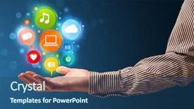  Presentation with hand holding colorful brain sketch - Slides with social media presentaion - young businessman holding colorful multimedia background and a ocean colored foreground