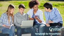  Presentation with college students and laptop - Presentation consisting of social media studies - young university students with laptop background and a  colored foreground