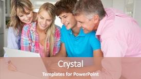  Presentation with 3d family - Slide deck with social media teen - family using laptop background and a coral colored foreground
