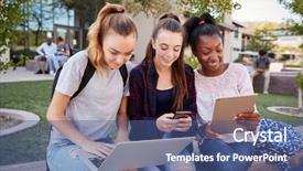  Presentation with high school students - Cool new PPT theme with social media teen - female high school students using backdrop and a ocean colored foreground