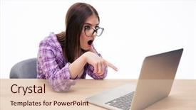  Presentation with glasses - Presentation design featuring social media teen - surprised female student in glasses background and a lemonade colored foreground