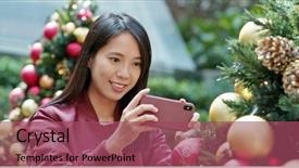  Presentation with animated christmas tree - Amazing slides having social media trees - woman take photo on christmas backdrop and a  colored foreground
