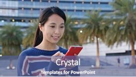  Presentation with mobile use - Cool new PPT theme with social media trees - woman use of mobile phone backdrop and a  colored foreground