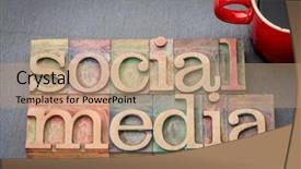  Presentation with social media - Colorful theme enhanced with social media word abstract in letterpress wood type with a cup of espresso coffee backdrop and a coral colored foreground