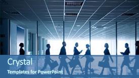  Presentation with business people silhouette - Cool new PPT theme with social movement - silhouettes of business people rushing backdrop and a ocean colored foreground