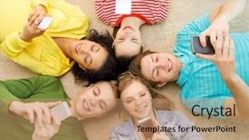  Presentation with technology and education - Beautiful PPT theme featuring social network teen - education technology and happiness concept backdrop and a coral colored foreground