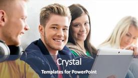  Presentation with focus group - Colorful slide set enhanced with social network teen - group of students backdrop and a ocean colored foreground