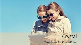  Presentation with social children - PPT theme featuring social network teen - people children technology friends background and a lemonade colored foreground