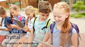  Presentation with elementary school technology - Beautiful slides featuring social network teen - primary education friendship childhood technology backdrop and a coral colored foreground