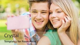  Presentation with friendship - Presentation having social network teen - vacation holidays technology and friendship background and a  colored foreground