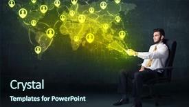  Presentation with social - Cool new theme with global communication - businessman in office with tablet backdrop and a wine colored foreground