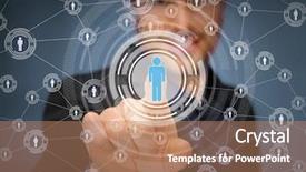  Presentation with business networking - Amazing slide deck having social networking concept - businessman pressing backdrop and a coral colored foreground