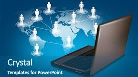  Presentation with networking - Beautiful PPT layouts featuring social networking concept laptop backdrop and a ocean colored foreground