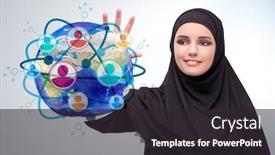 Presentation with woman muslim - Slide deck enhanced with social networking concept with muslim woman background and a dark gray colored foreground