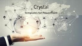  Presentation with children and social learning - Colorful slide deck enhanced with social networking scheme 3d render backdrop and a soft green colored foreground