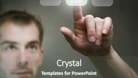  Presentation with young man holdng laptop on lap money - PPT theme consisting of social networking service - young man pushing the button background and a gray colored foreground