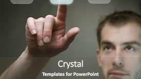  Presentation with young man on the phone - Slide deck consisting of social networking service - young man pushing the button background and a tawny brown colored foreground