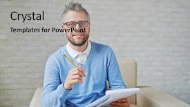  Presentation with psychiatrist - Colorful PPT theme enhanced with social psychology - male psychiatrist with pencil backdrop and a light gray colored foreground