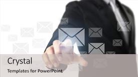  Presentation with modern tech - Colorful PPT layouts enhanced with social sector - businessman pressing high tech type backdrop and a  colored foreground