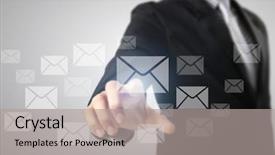  Presentation with modern tech - Cool new presentation design with social sector - businessman pressing high tech type backdrop and a  colored foreground